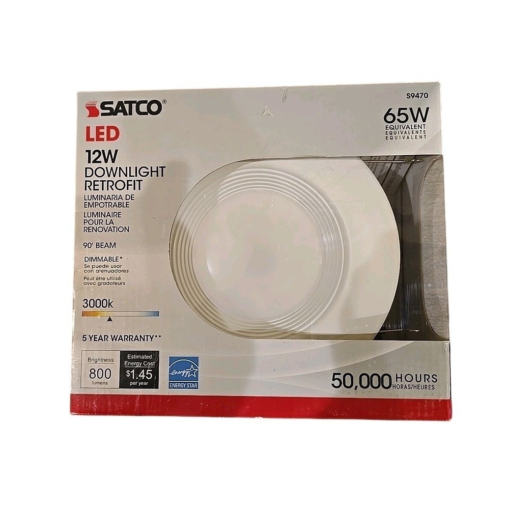 SATCO S9470 LED‎ 3000K 5" - 6" Recessed Retrofit Downlight 12W, 800 Lumens
